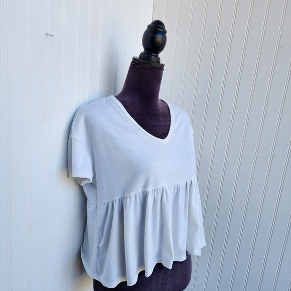 Olivia Rae Baby Doll Shirt Womens White Crop Top Drop Ruffle Hem BOHO sz S - Picture 2 of 10